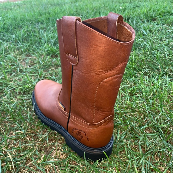 Men's Work STEEL TOE Boots Pull On Leather Brown Bota Trabajo Con Casquillo 410 - Picture 5 of 8